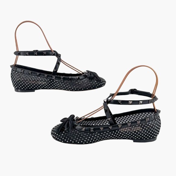Valentino Garavani Rockstud Mesh Crystal Ballet Flats Black Size 37.5 US 7.5 - Picture 10 of 15